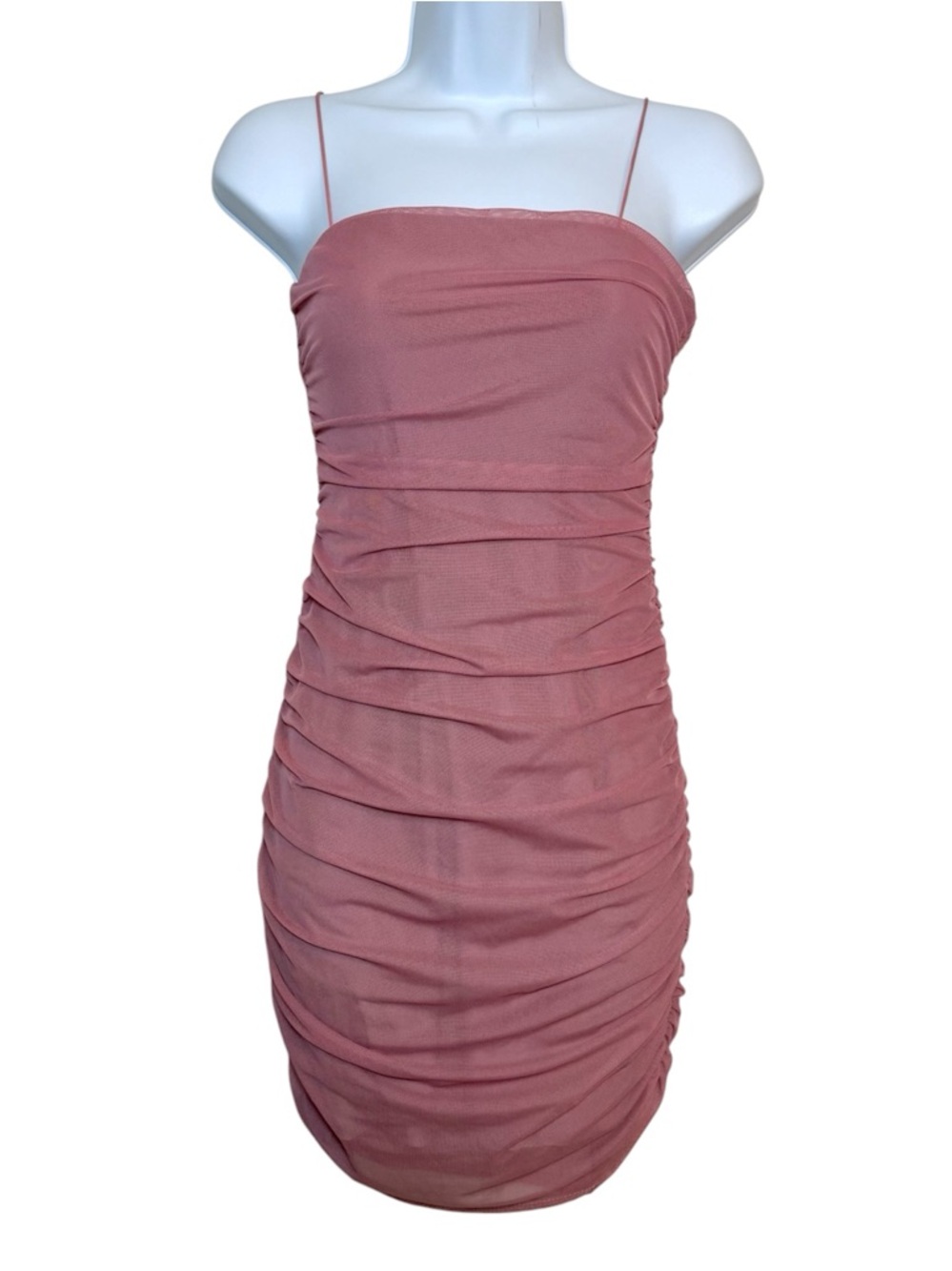 Windsor Mauve Dusty Pink Well Mesh Ruched Mini Dress Bodycon